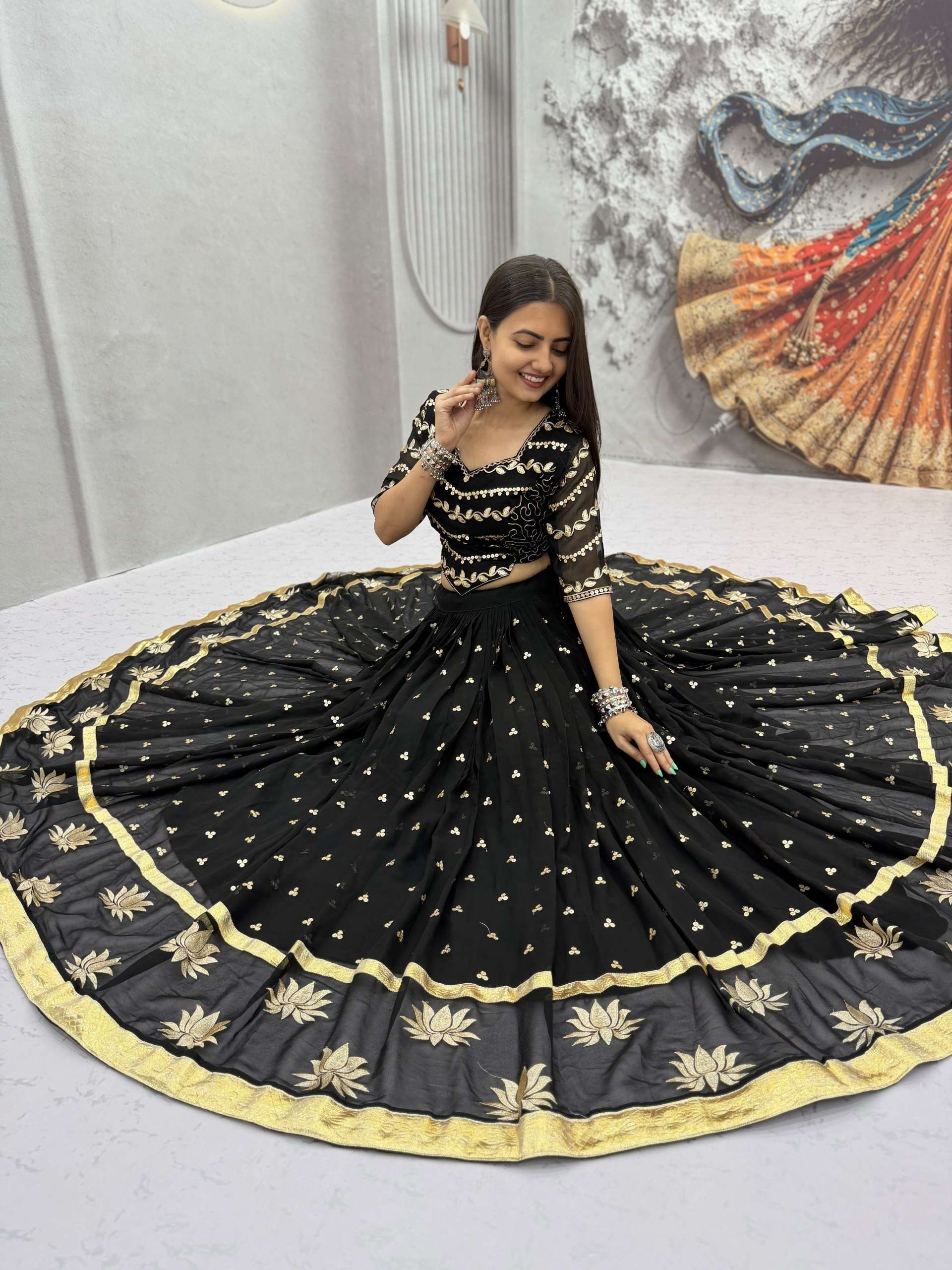 Classic and best Navratri Special wear black colour Fox Georgette fancy fabric Vintage Chaniya Choli wholesale in surat 339